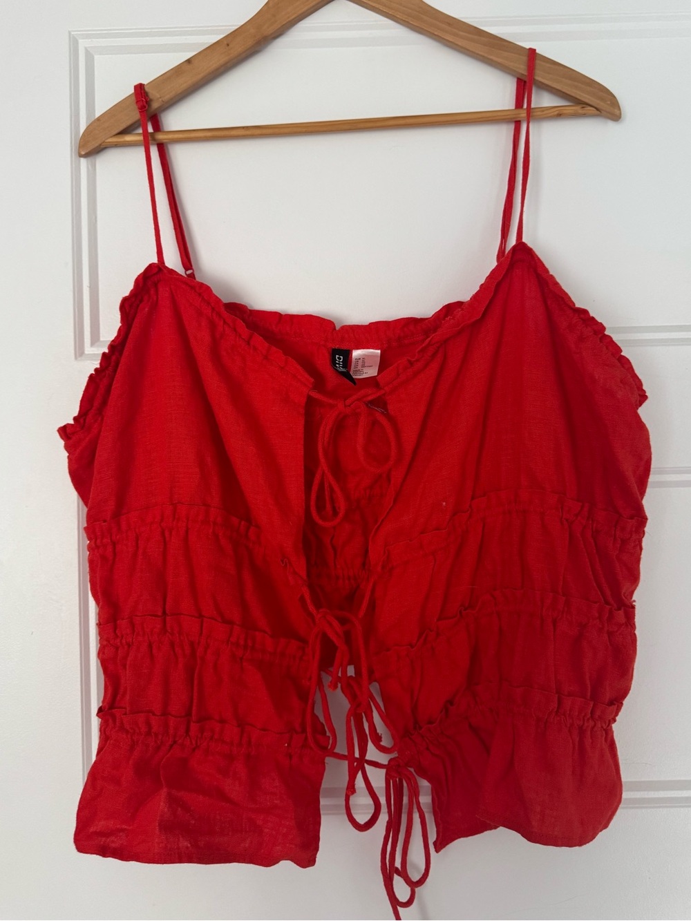 Red Ruched Tie-Front Top | adjustable Spaghetti Straps | Summer